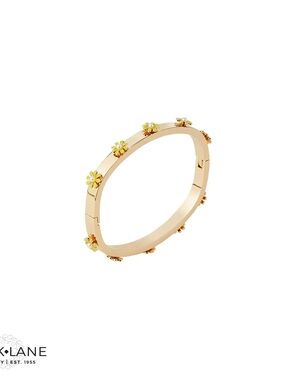 FREESIA Gold-Tone Yellow Daisy Bangle Bracelet | Hinged Closure | NEW